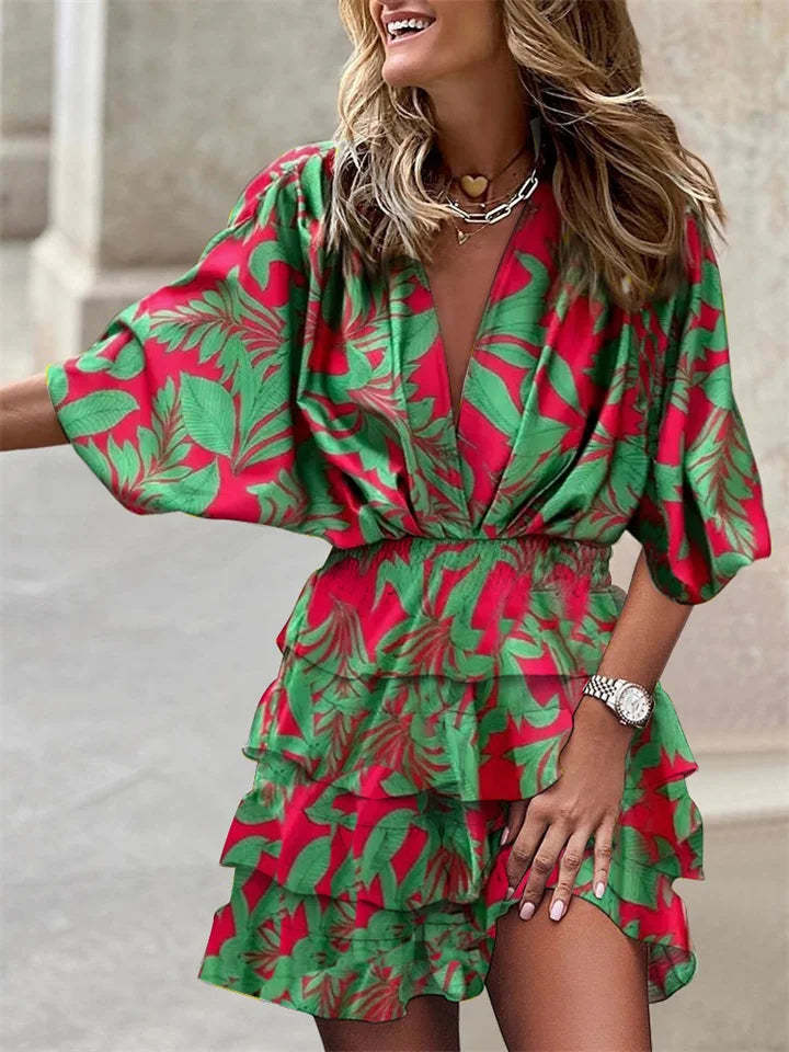 Liora – Florales Kleid mit V-Ausschnitt und Volants