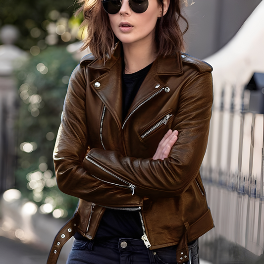 Miranda - Klassische Damenjacke aus Leder mit Zipper