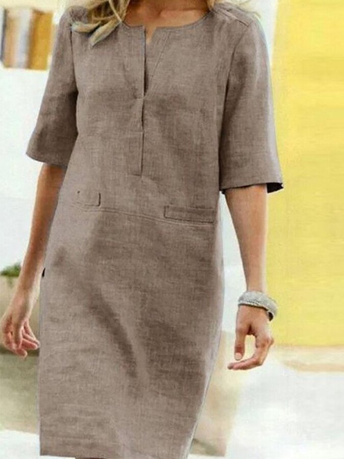 Rieke – Shiftkleid aus Leinen mit V-Ausschnitt