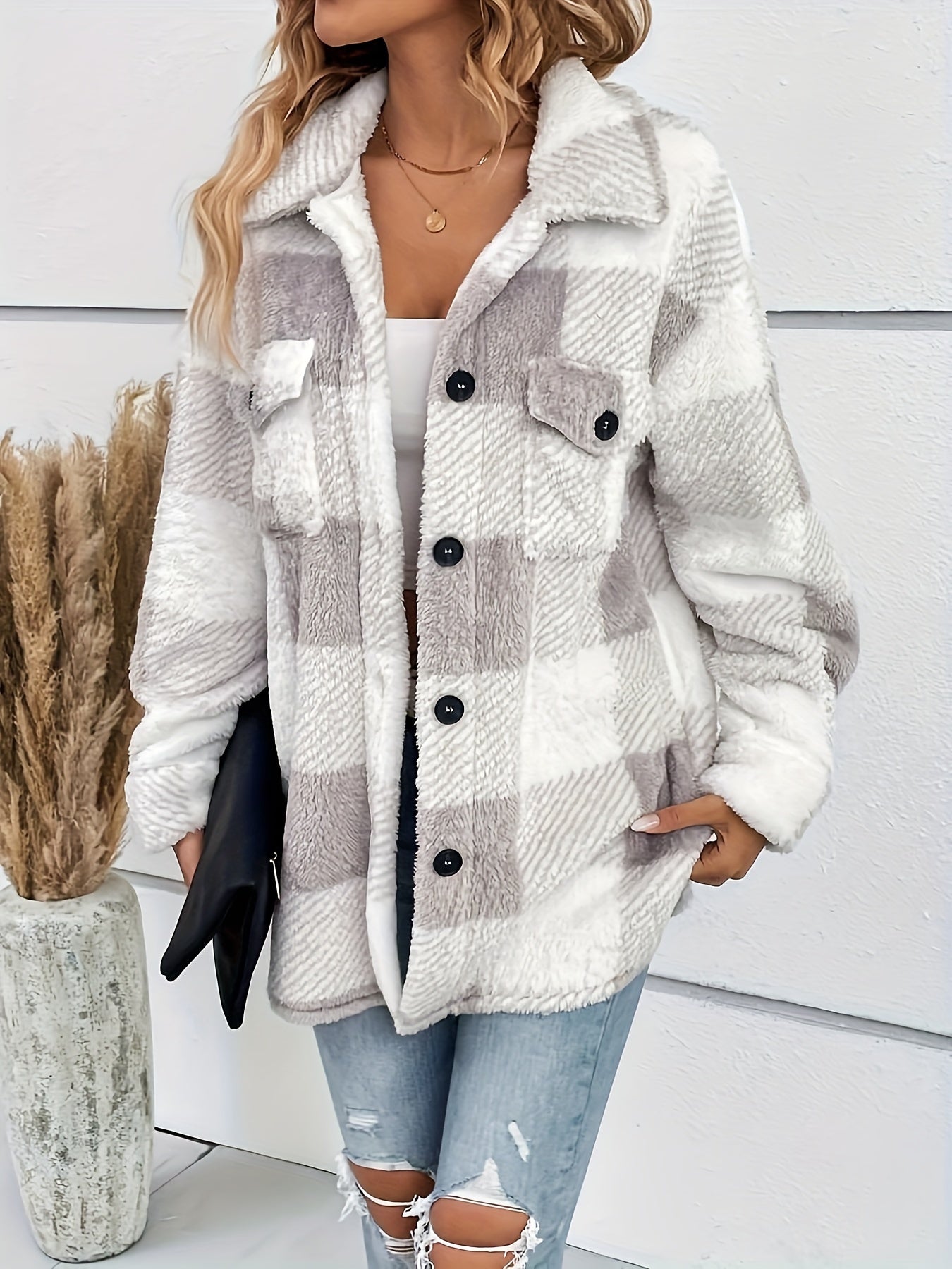 Julie - Warme Fleecejacke für Damen mit Karomuster