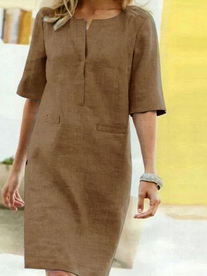 Rieke – Shiftkleid aus Leinen mit V-Ausschnitt