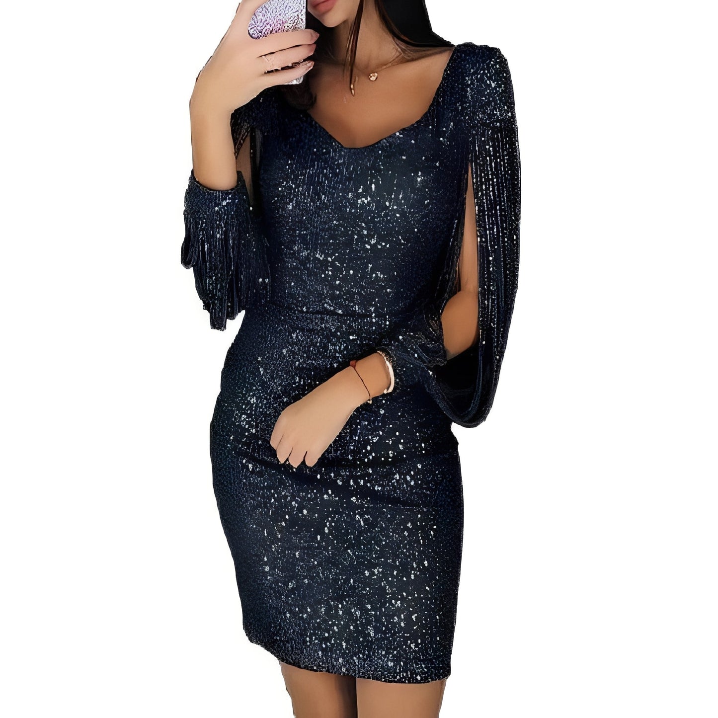 Marianna - Klassisches funkelndes Abendkleid mit langen Ärmeln für Damen