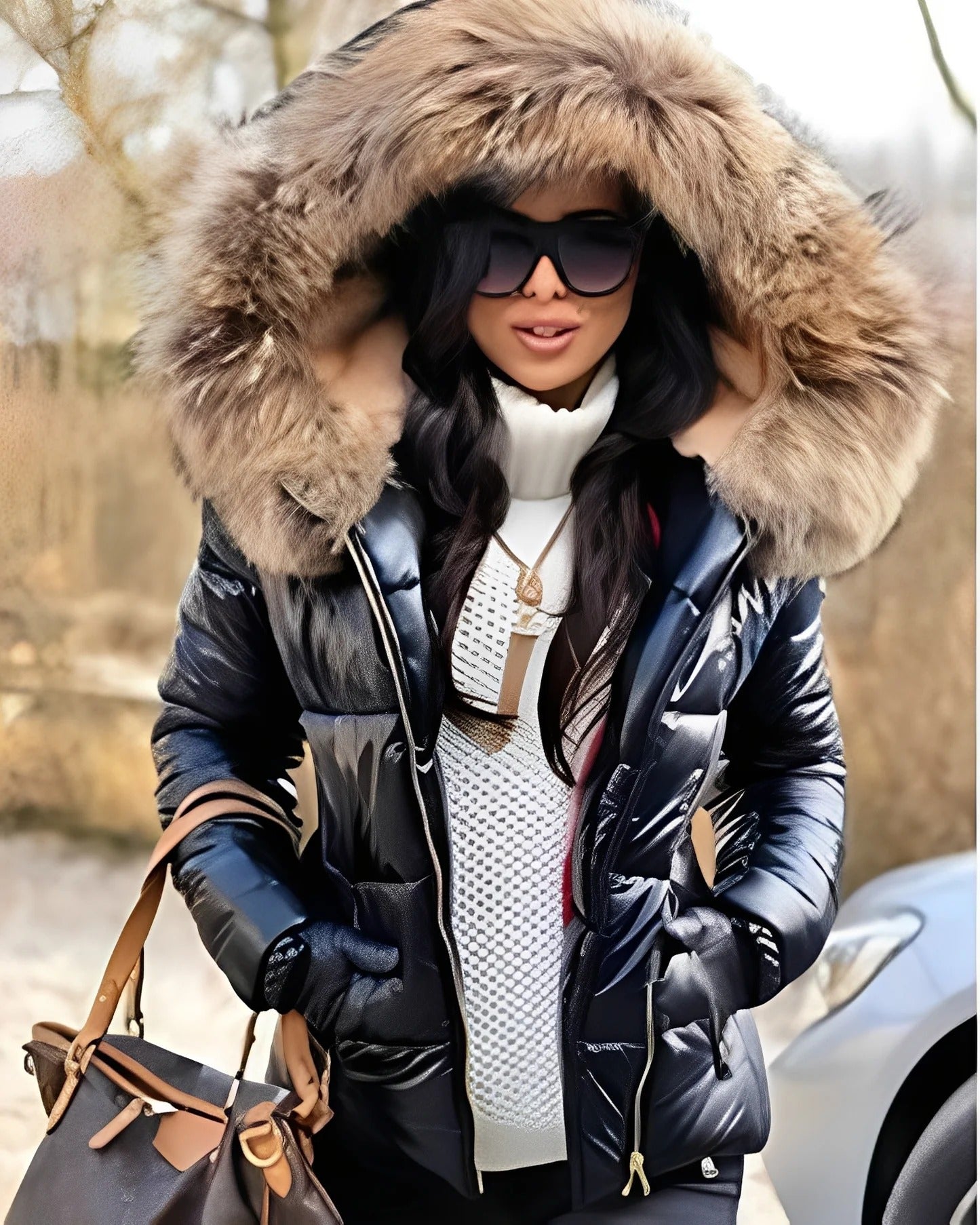 Jessica - Glänzende Daunenjacke mit Kapuze für Damen