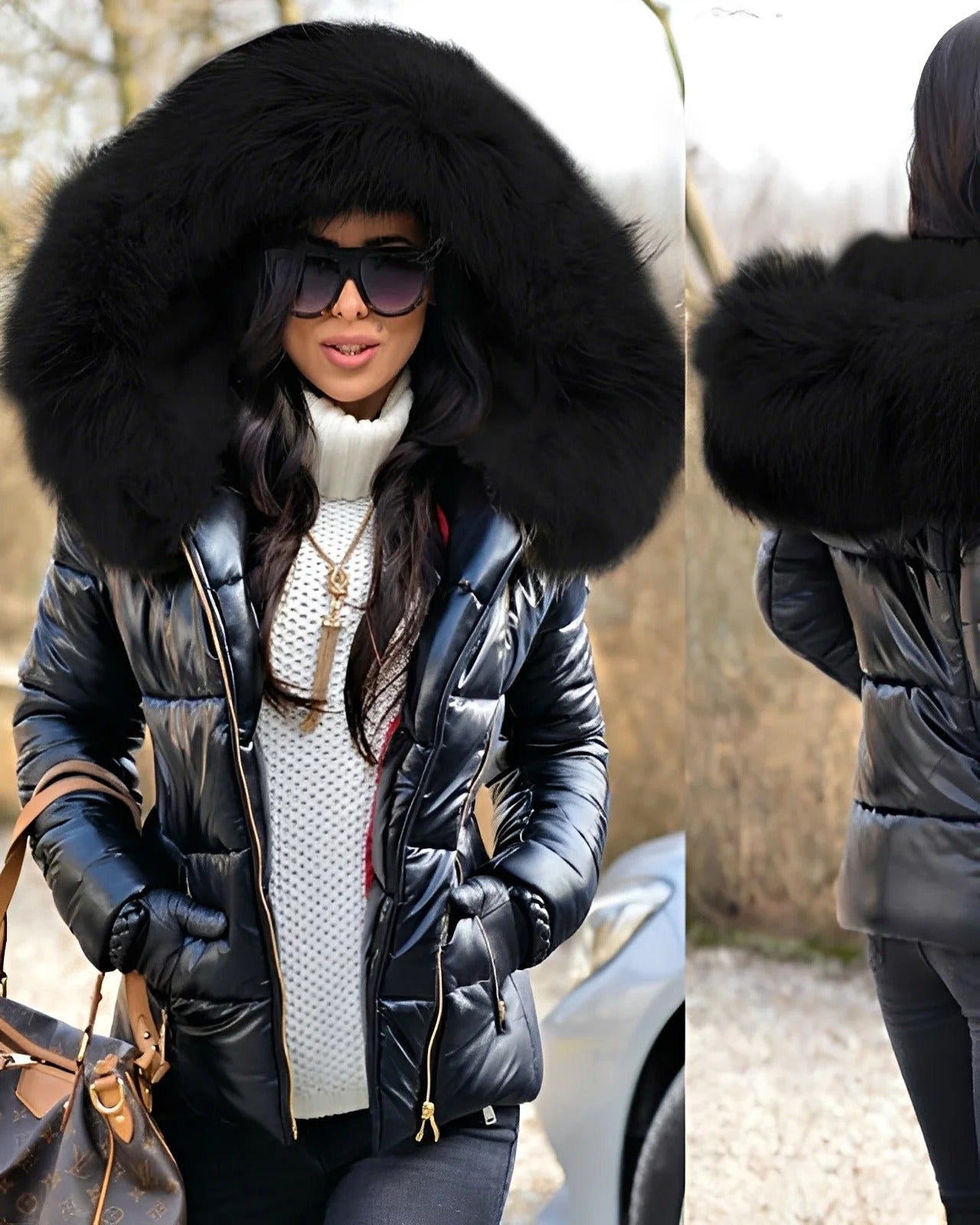 Jessica - Glänzende Daunenjacke mit Kapuze für Damen