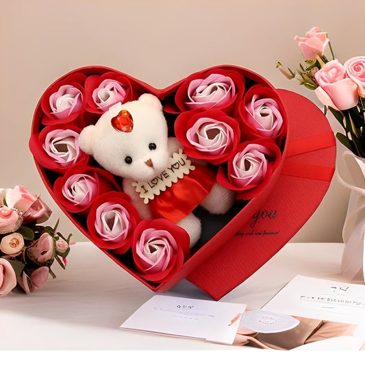 Heartley - Rosenbär als herzförmiges Präsent zum Valentinstag