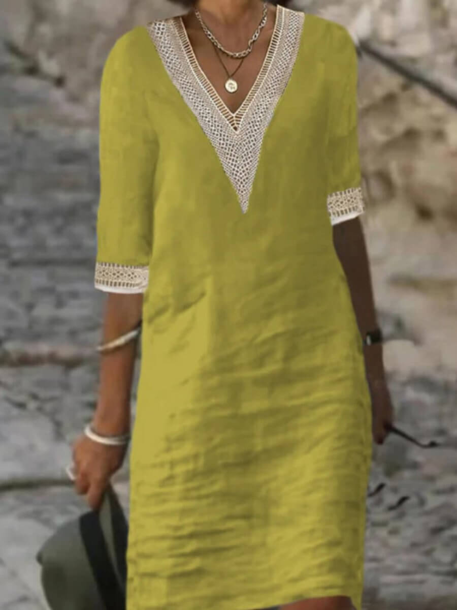 Arianne - Elegantes V-Kleid aus Baumwolle im Häkel-Look