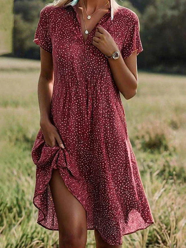 Liora – Midi Hemdblusenkleid mit kurzen Ärmeln