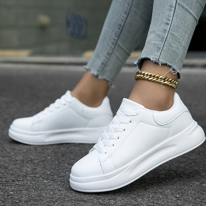 Techno - Weiße Leder-Sneaker Damen Einfacher Look