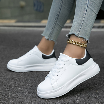 Techno - Weiße Leder-Sneaker Damen Einfacher Look