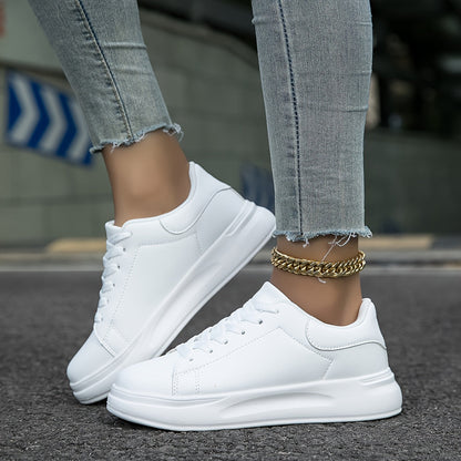 Techno - Weiße Leder-Sneaker Damen Einfacher Look