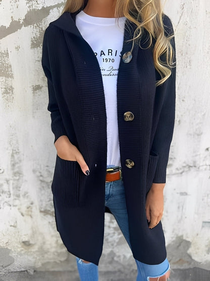 Suzanna - Langer, lockerer Damen-Cardigan mit Kapuze