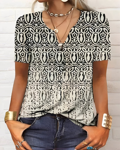 Denise - Frauen Boho-Bluse mit V-Ausschnitt und Knöpfen