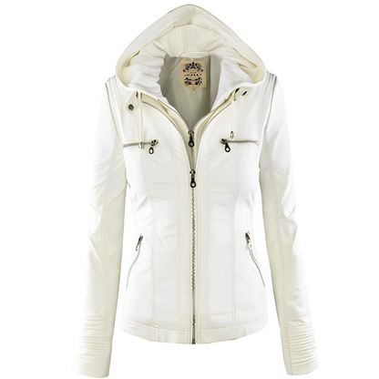 Janene - Bequeme, wasserfeste Lederjacke mit Kapuze für Damen
