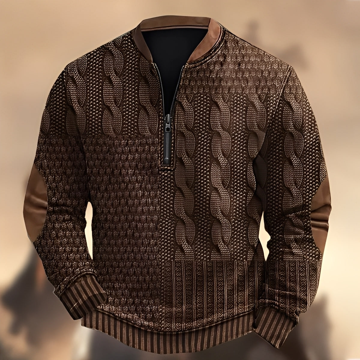 Edmund - Bequemer Herrenpullover mit Motiv und Reißverschluss