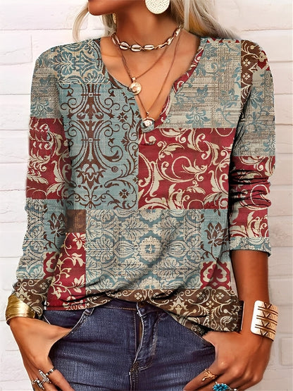 Denise - Frauen Boho-Bluse mit V-Ausschnitt und Knöpfen