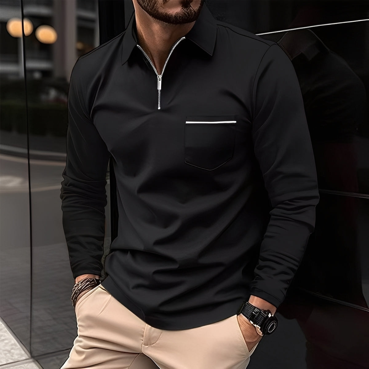 Bernard - Bequemes Langarm-Poloshirt mit Herren-Tasche