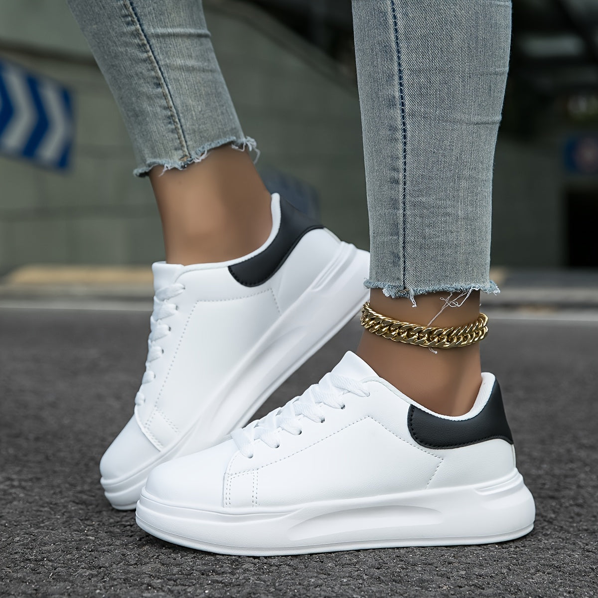 Techno - Weiße Leder-Sneaker Damen Einfacher Look