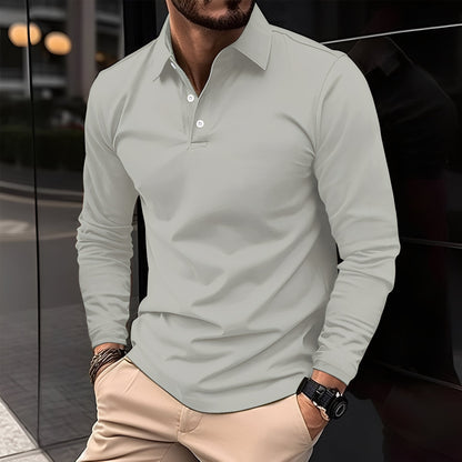 Dudley - Bequemes langärmeliges Herren-Poloshirt mit Knöpfen
