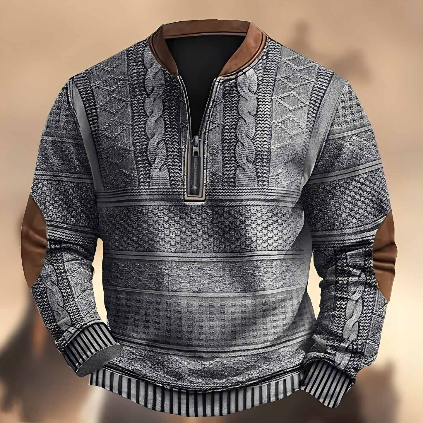 Edmund - Bequemer Herrenpullover mit Motiv und Reißverschluss