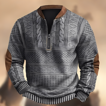 Edmund - Bequemer Herrenpullover mit Motiv und Reißverschluss