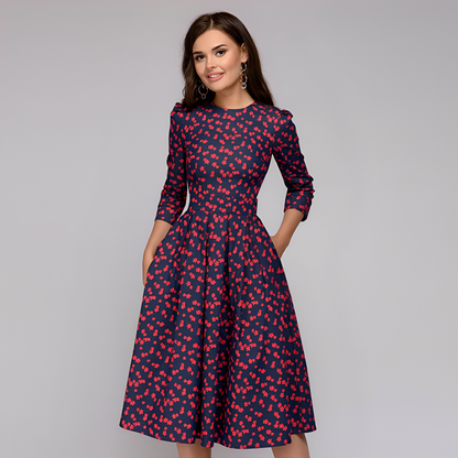 Elisabeth - Elegantes Damenkleid mit langen Ärmeln und Blumenmuster
