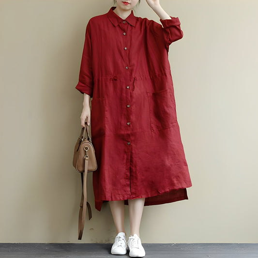 Chelsie - Frauen-Maxikleid mit weitem Schnitt und Knöpfen