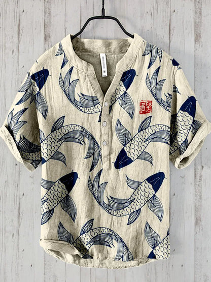 Ogie – Leinenhemd mit Vintage-Fischmotiv