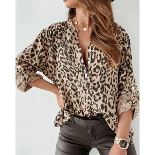 Shelia - Frauenbluse mit Leopardenmuster und langen Ärmeln