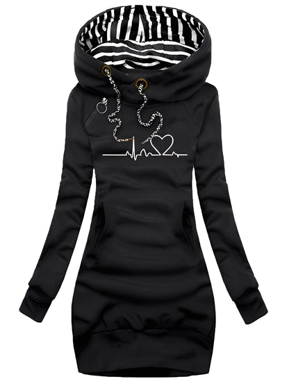 Roxanne - Langes Damen-Strickkleid mit Muster und Kapuze