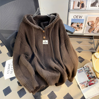 Haylee - Bequemer gestrickter Hoodie mit Knöpfen für Damen