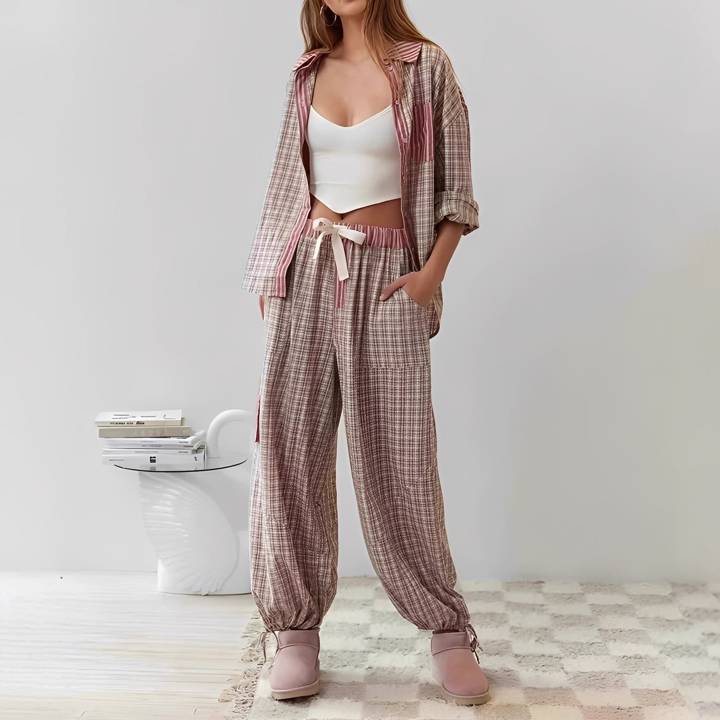Elenora - Bequemes, lockeres Damen-Pyjama-Set, zweiteilig