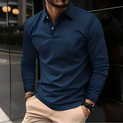 Dudley - Bequemes langärmeliges Herren-Poloshirt mit Knöpfen