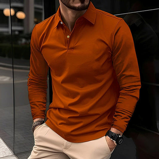 Dudley - Bequemes langärmeliges Herren-Poloshirt mit Knöpfen