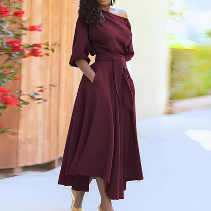 Dahlia - Schickes Damenkleid ohne Schultern mit Gürtel