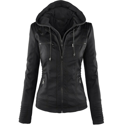Janene - Bequeme, wasserfeste Lederjacke mit Kapuze für Damen