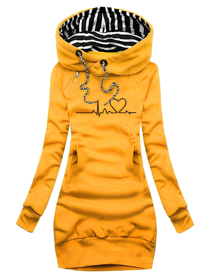 Roxanne - Langes Damen-Strickkleid mit Muster und Kapuze