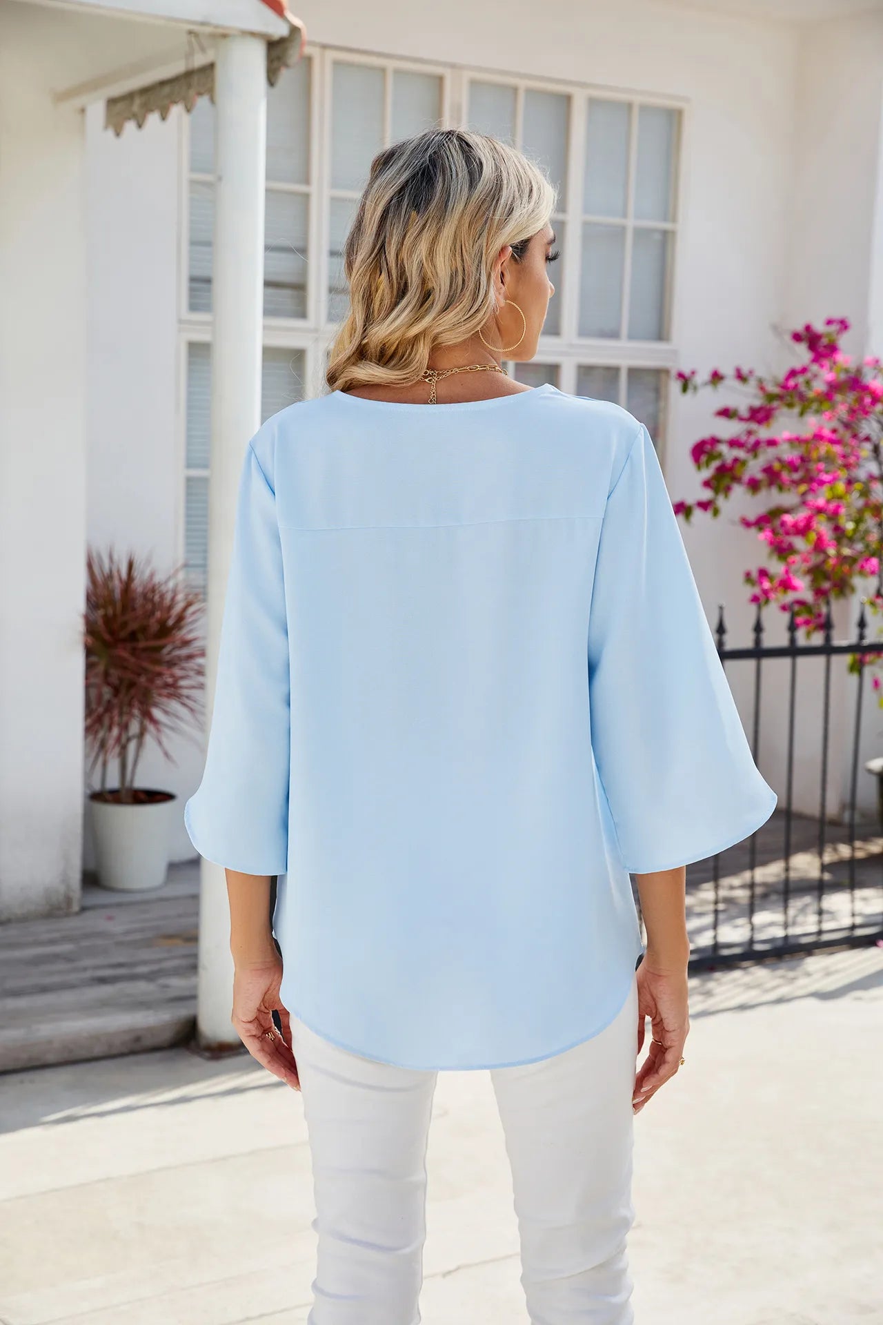 Teresa - Elegante Bluse Tunika aus Chiffon mit V-Ausschnitt
