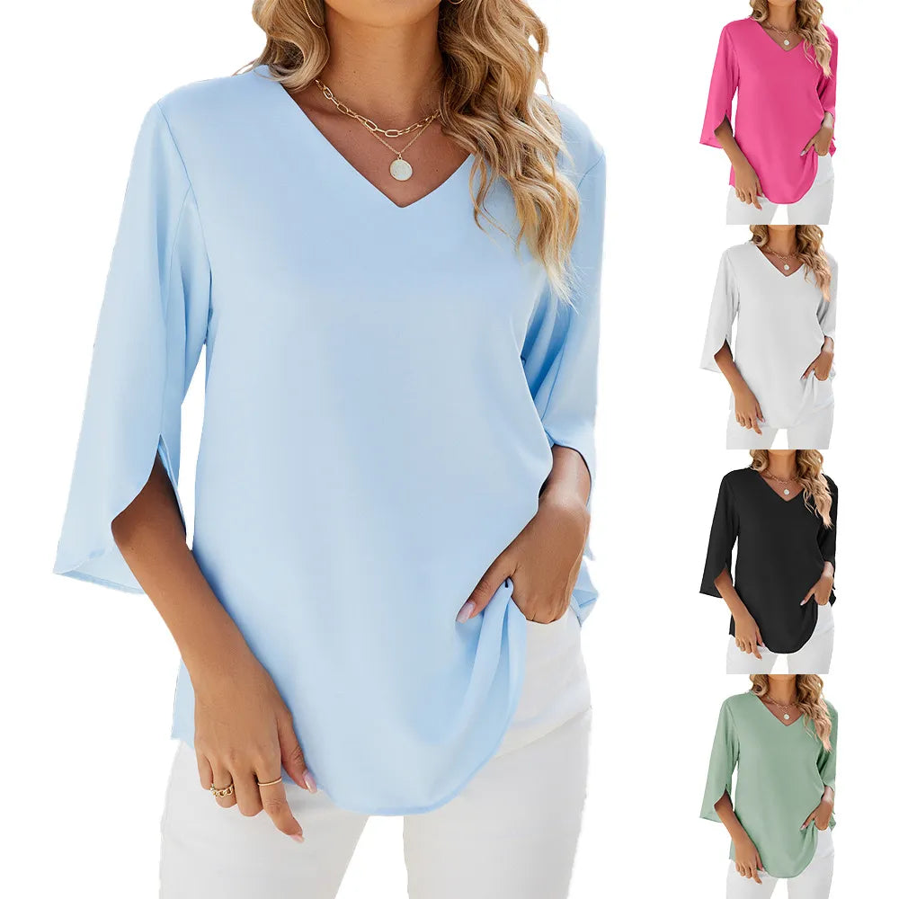 Teresa - Elegante Bluse Tunika aus Chiffon mit V-Ausschnitt