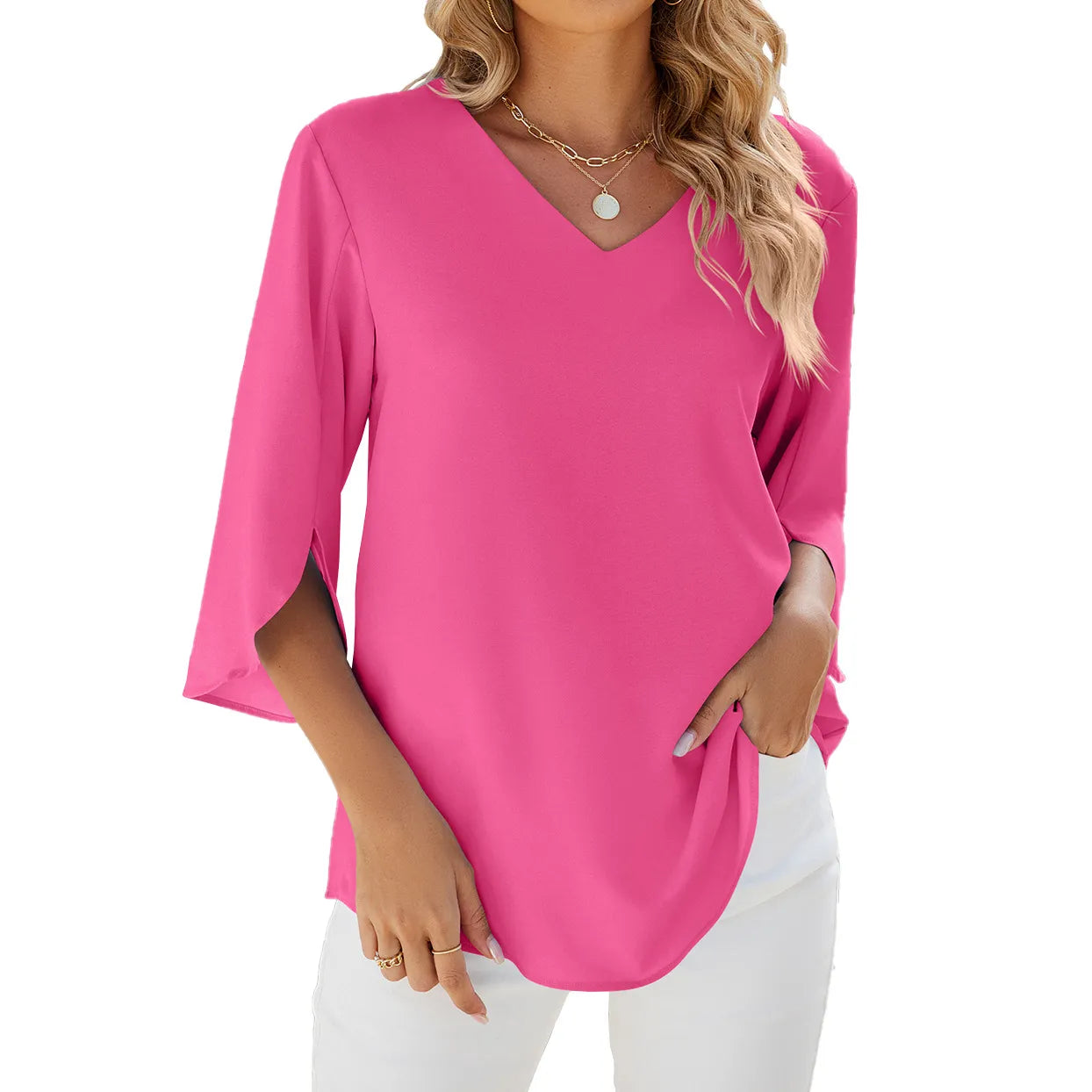 Teresa - Elegante Bluse Tunika aus Chiffon mit V-Ausschnitt