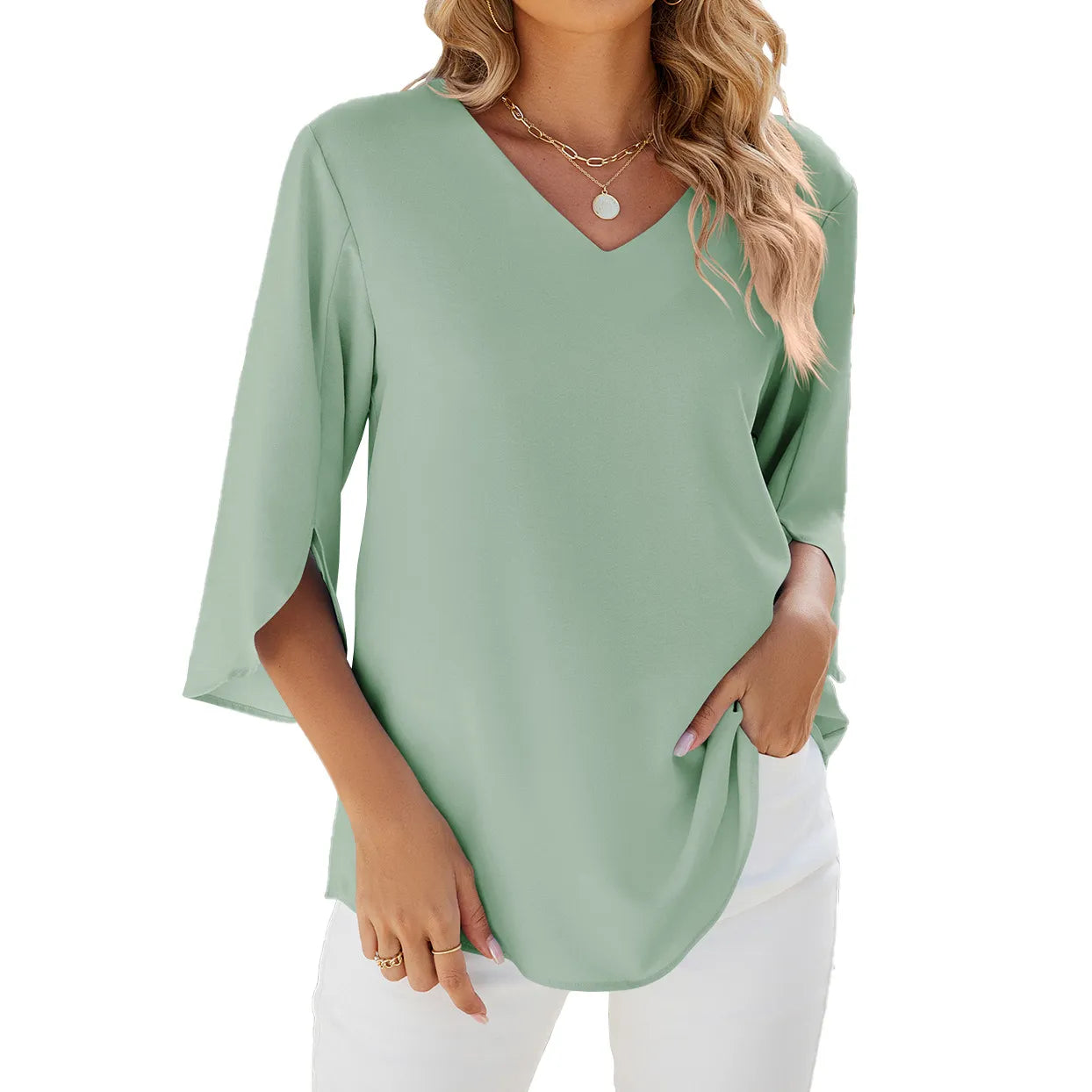 Teresa - Elegante Bluse Tunika aus Chiffon mit V-Ausschnitt