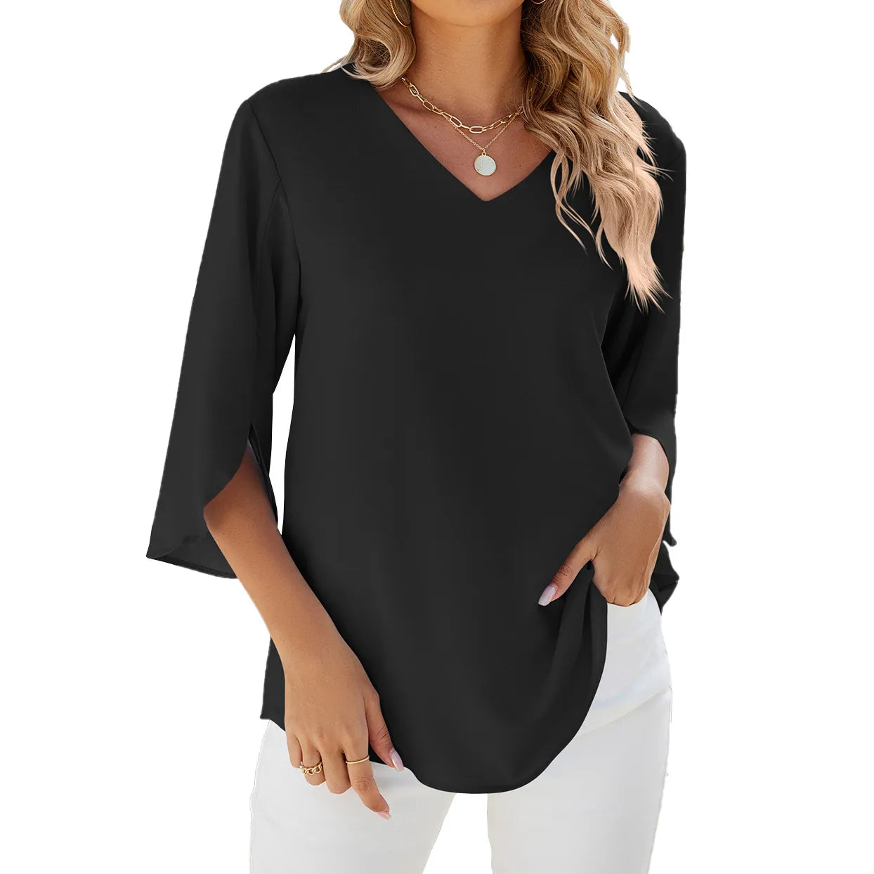 Teresa - Elegante Bluse Tunika aus Chiffon mit V-Ausschnitt