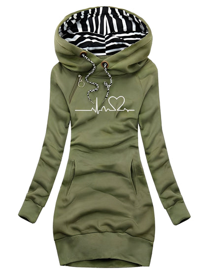 Roxanne - Langes Damen-Strickkleid mit Muster und Kapuze