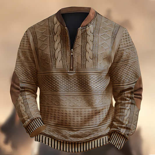 Edmund - Bequemer Herrenpullover mit Motiv und Reißverschluss