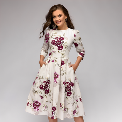 Elisabeth - Elegantes Damenkleid mit langen Ärmeln und Blumenmuster