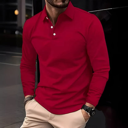 Dudley - Bequemes langärmeliges Herren-Poloshirt mit Knöpfen