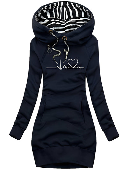 Roxanne - Langes Damen-Strickkleid mit Muster und Kapuze