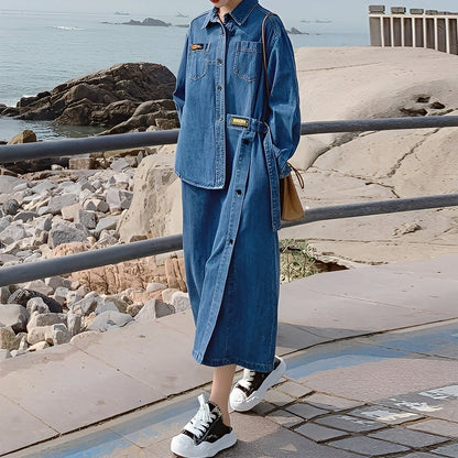 Christabel - Langes Retro-Jeanskleid mit Taschen für Frauen