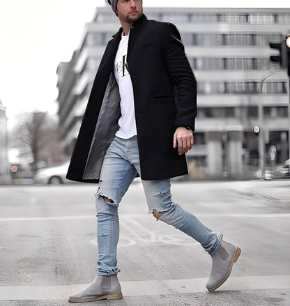 Cordell - Bequemer langer Herrenmantel aus Wolle