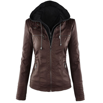 Janene - Bequeme, wasserfeste Lederjacke mit Kapuze für Damen