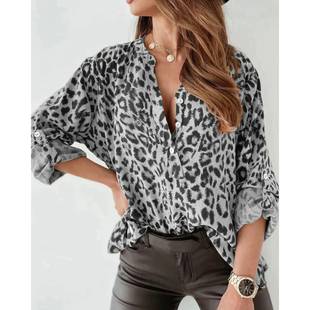 Shelia - Frauenbluse mit Leopardenmuster und langen Ärmeln